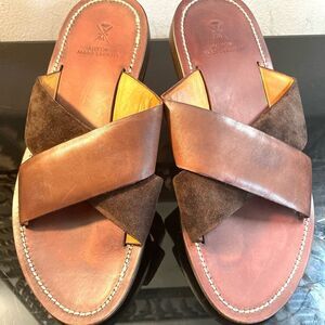 Sutor Mantellassi Brown Leather Suede  Crisscross  Men’s Slides Size 8